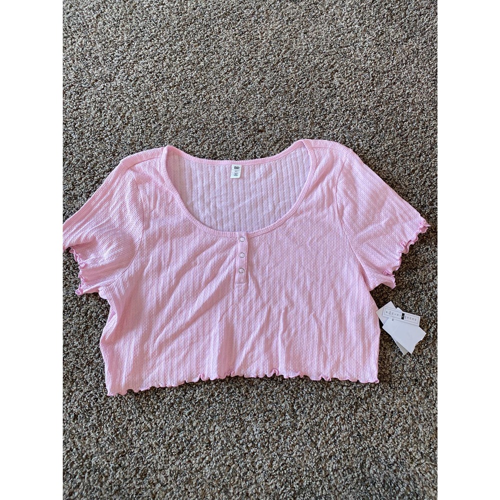 BP Pointelle Rib Crop Henley - XL